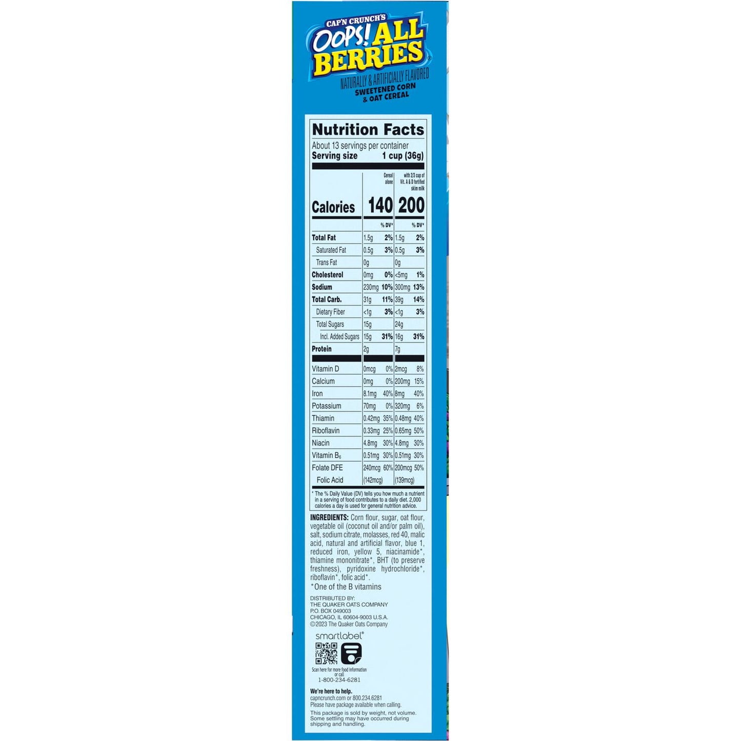 Cap'n Crunch's Oops Cereal Crujiente de Avena y Maíz Endulzado (16.9 oz.)