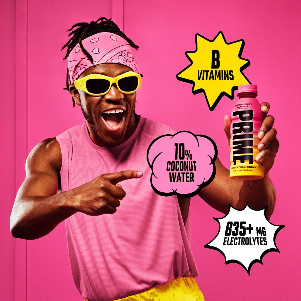 Prime Hydration Bebida Deportiva Fresa y Plátano, 16,9 fl oz, Botella