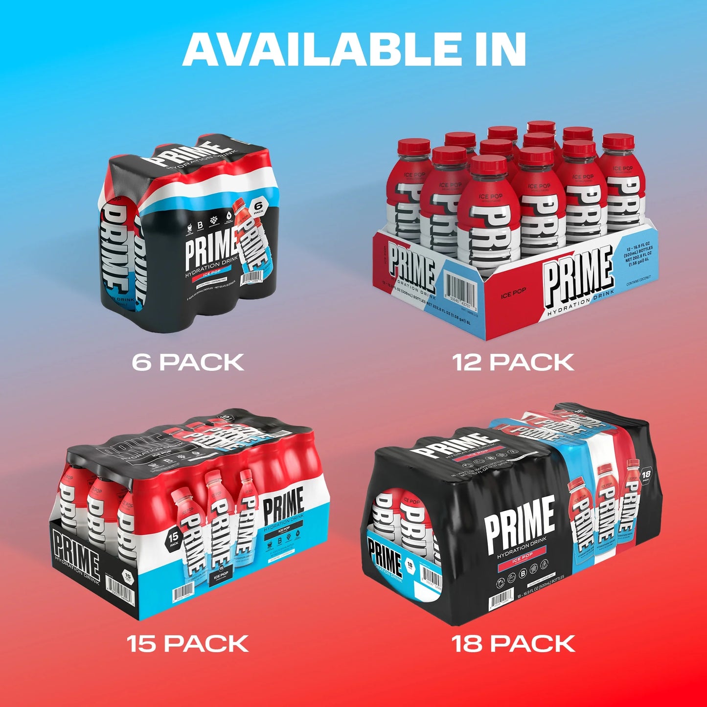 Prime Hydration Bebida Deportiva Ice Pop, 16,9 fl oz, Botella