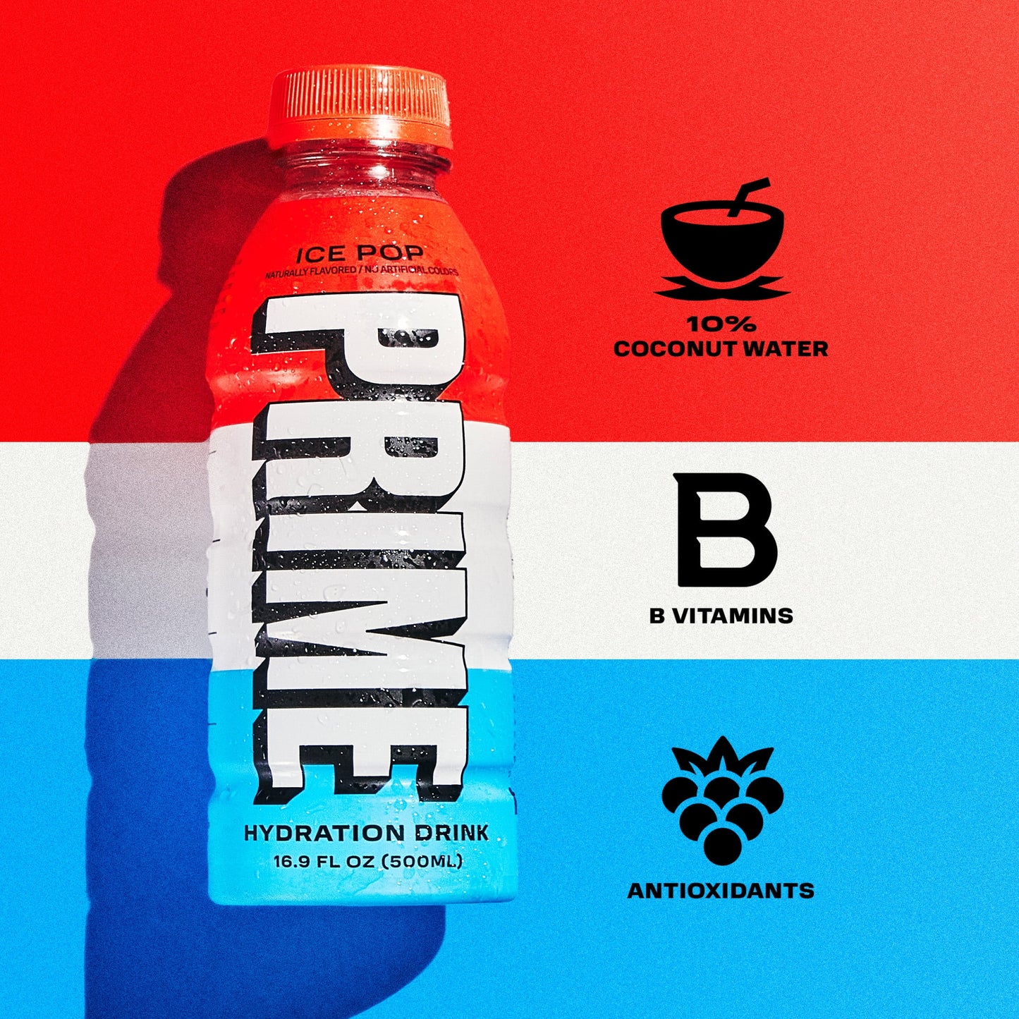 Prime Hydration Bebida Deportiva Ice Pop, 16,9 fl oz, Botella