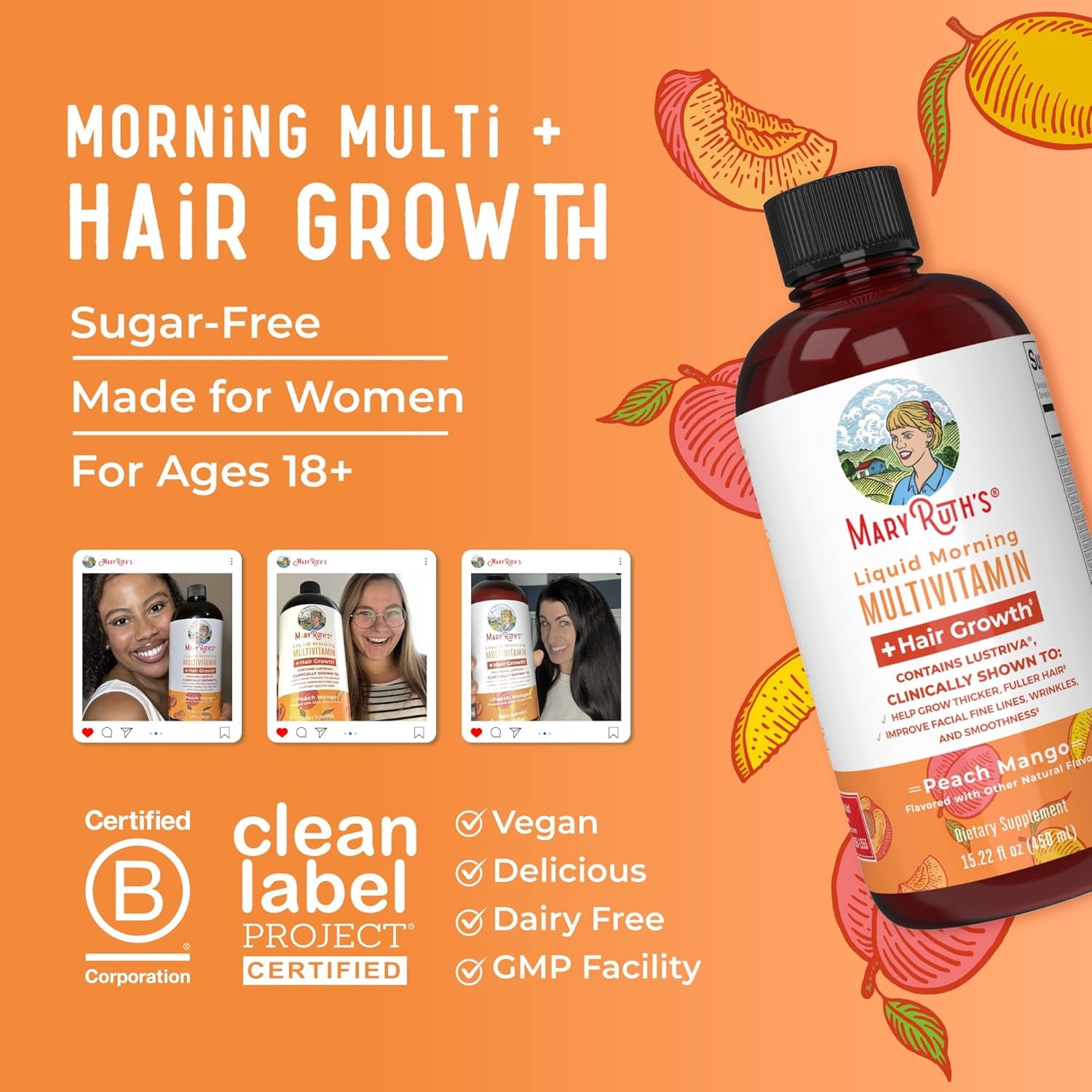 MaryRuth Organics Multivitamínico líquido+crecimiento del cabello | Biotina 10000mcg 