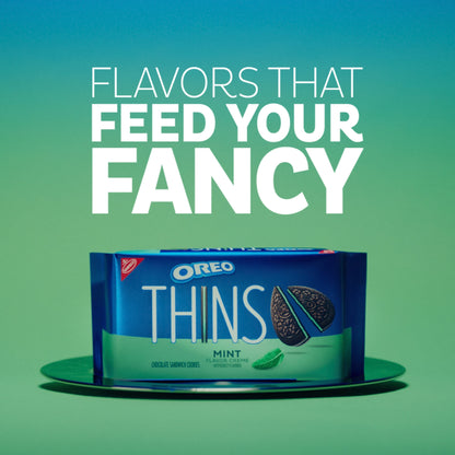 OREO Thins Galletas Sándwich de Chocolate con Crema de Menta, Tamaño Familiar