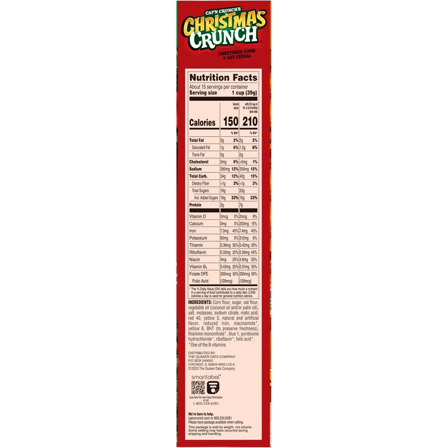 Cap'n Crunch Cereal Navidad Familia Cereal de Maíz y Avena Endulzado, 20.5 oz