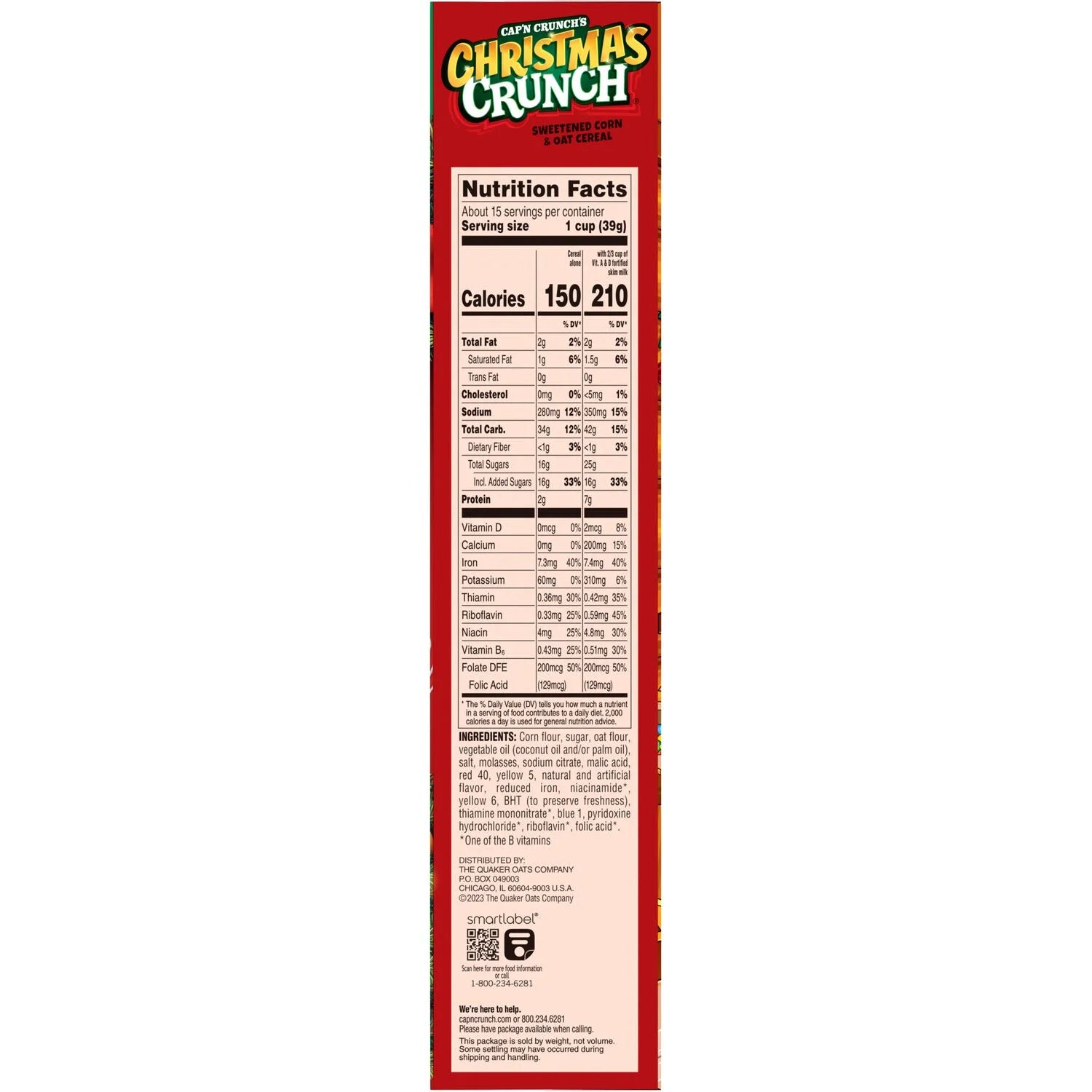 Cap'n Crunch Cereal Navidad Familia Cereal de Maíz y Avena Endulzado, 20.5 oz