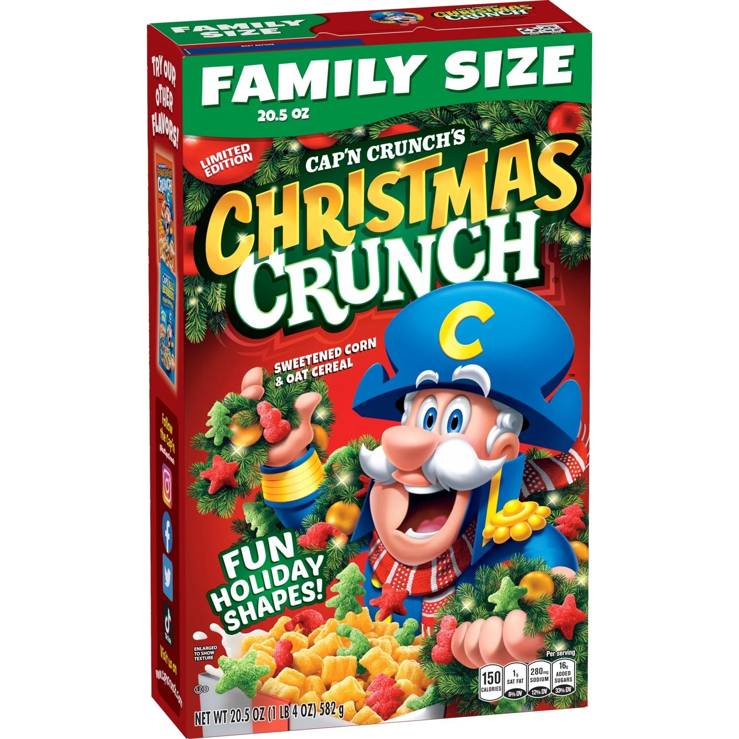 Cap'n Crunch Cereal Navidad Familia Cereal de Maíz y Avena Endulzado, 20.5 oz