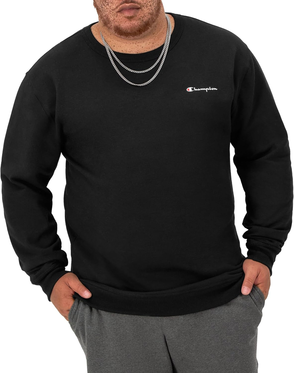 Champion - Sudadera de vellón Powerblend de peso medio con cuello redondo para hombre