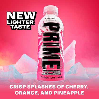 Prime Ice Bebida Deportiva Hidratante Red Chill, 16.9 fl oz, Botella