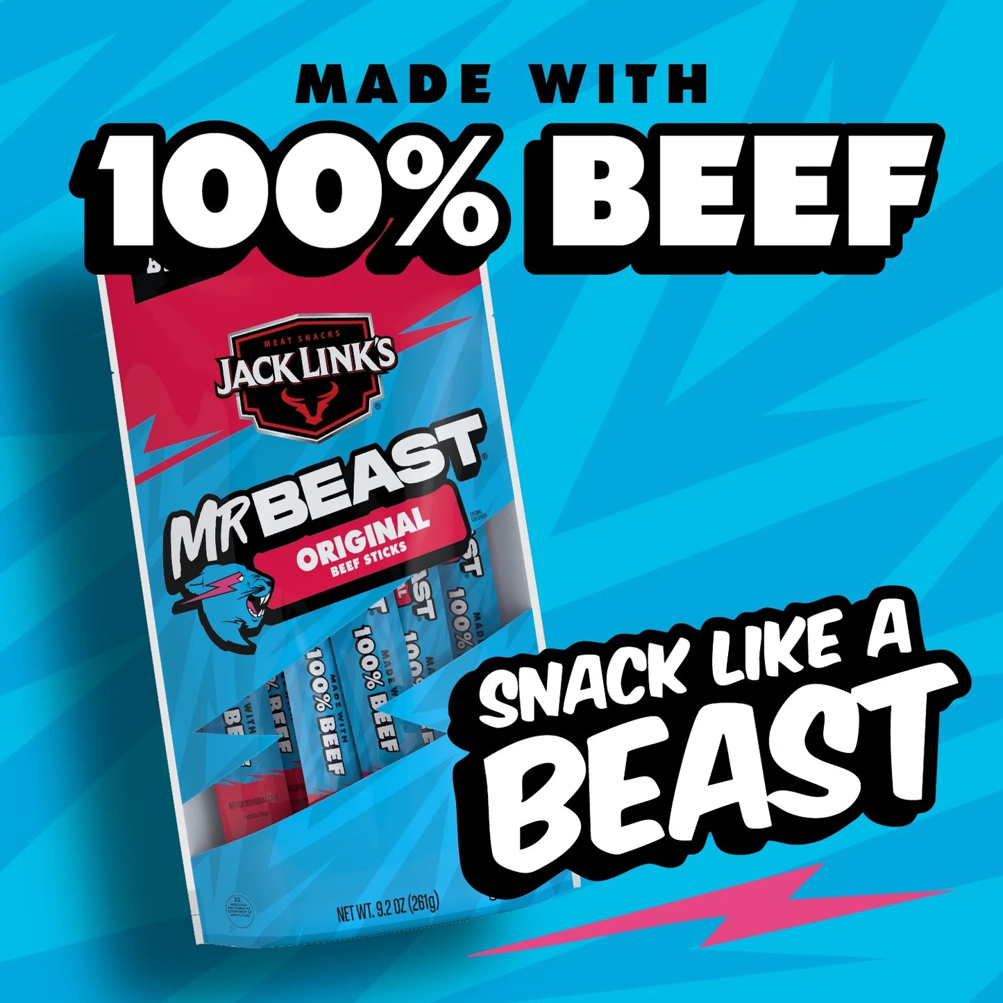 Jack Link’S X Mrbeast Original Beef Sticks, 9.2 Ounce, 10 Pack of .92 Ounce Meat Sticks