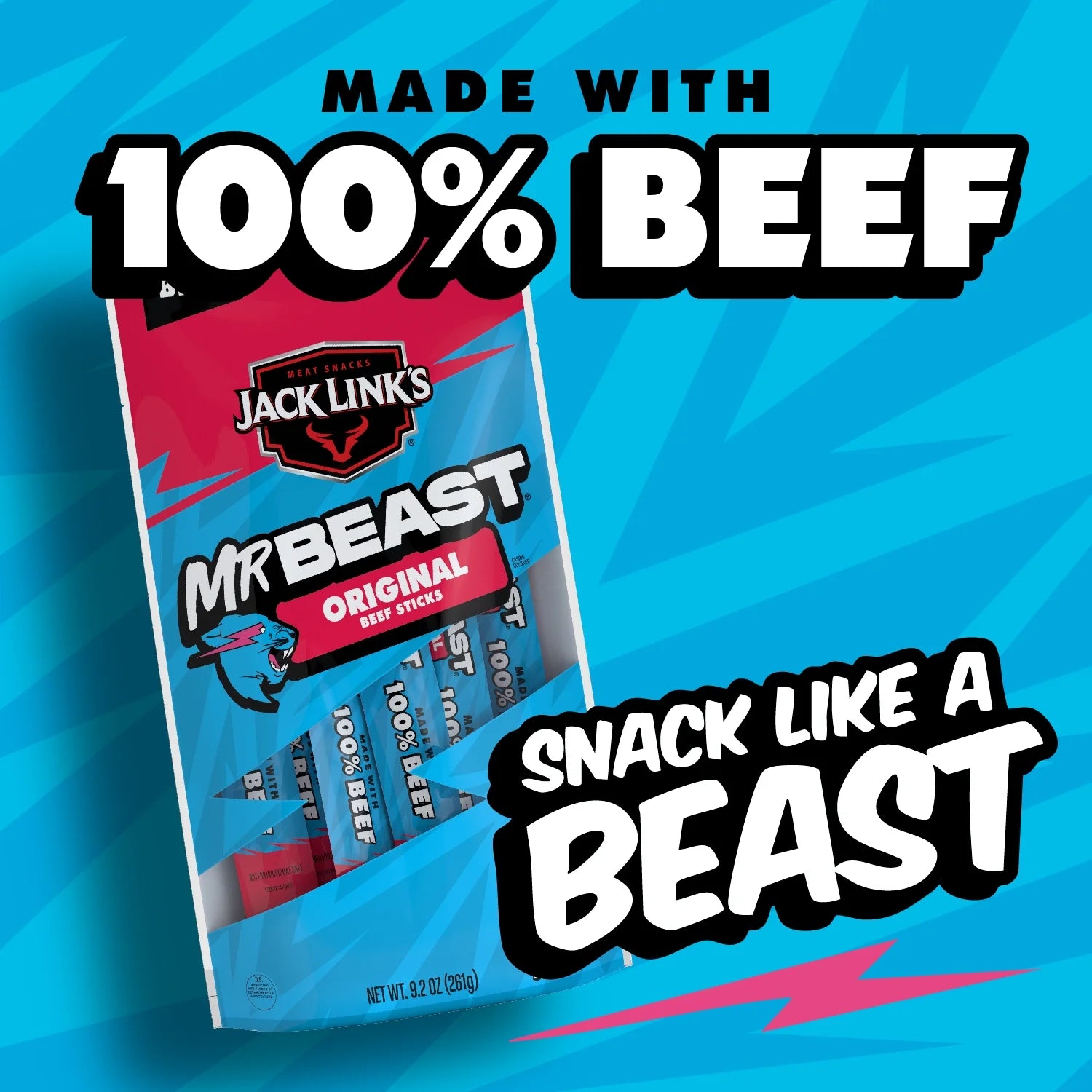 Jack Link’S X Mrbeast Original Beef Sticks, 9.2 Ounce, 10 Pack of .92 Ounce Meat Sticks